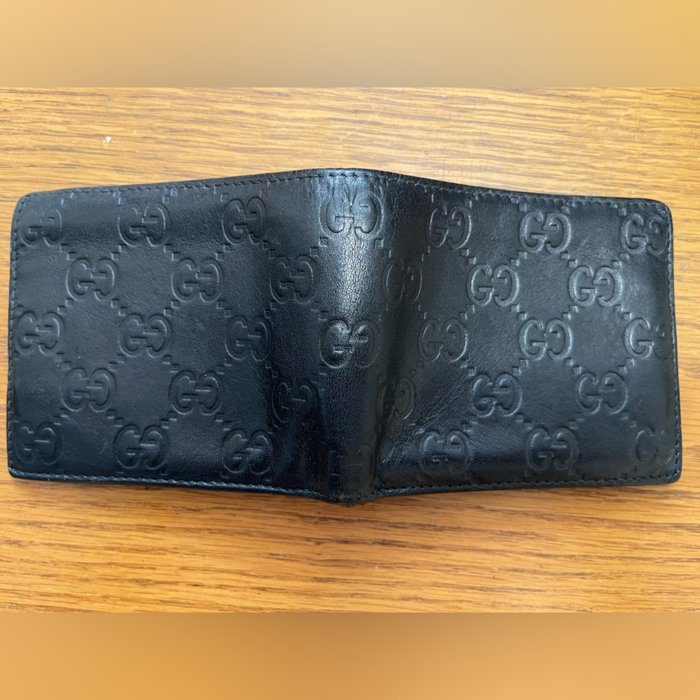 Gucci Black Leather Monogram bifold wallet